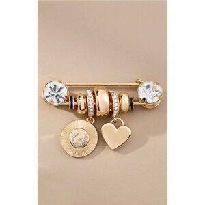 Anthropologie Charmed Crystal Paperclip Brooch Gold Crystal new trend heart nwt